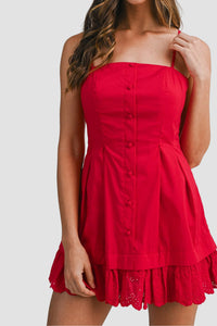 Delia Poplin Eyelet Lace Hem Mini Dress