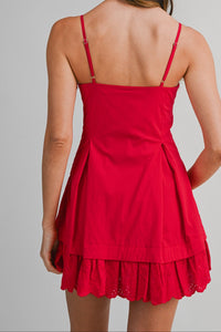 Delia Poplin Eyelet Lace Hem Mini Dress