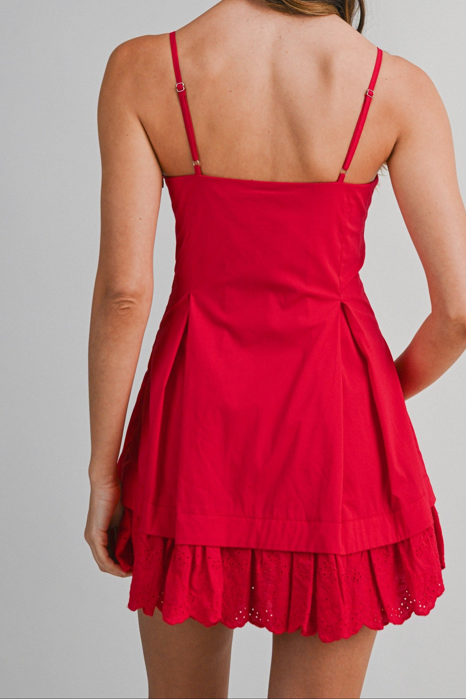 Delia Poplin Eyelet Lace Hem Mini Dress