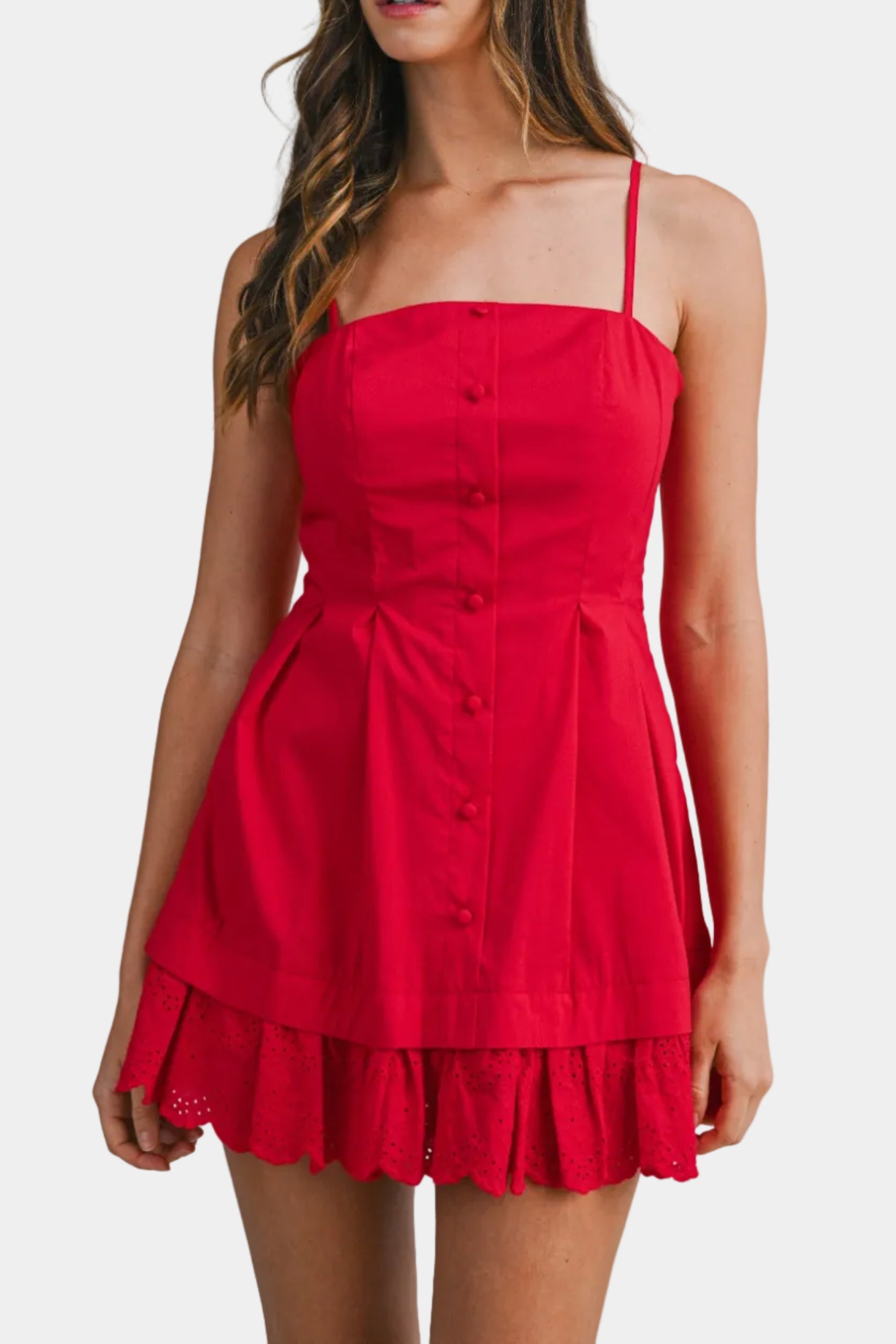 Delia Poplin Eyelet Lace Hem Mini Dress