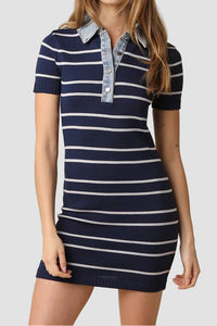 Cecelia Stripe Collared Contrast Mini Dress