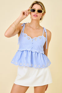 Aven Embroidered Eyelet Peplum Top