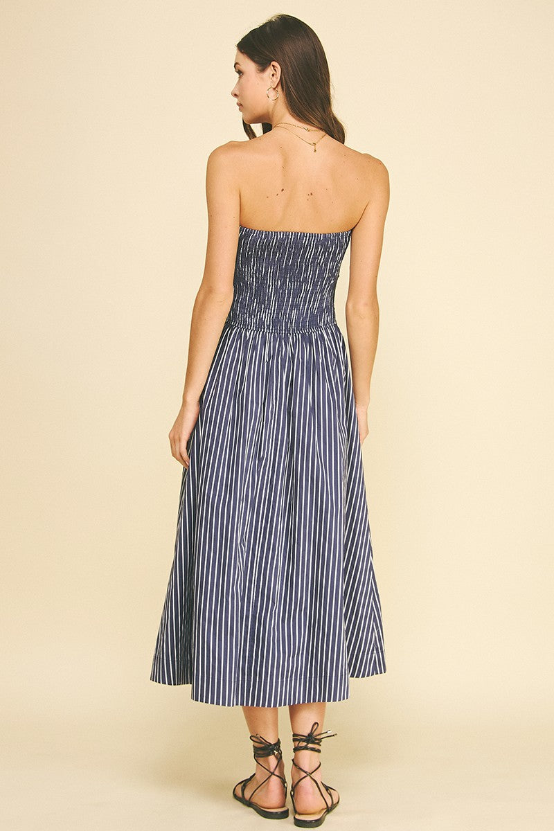 Stormi Striped Smocked Tube Midi Dress