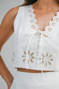 Andie Floral Laser Cut Top & Mini Skirt Set
