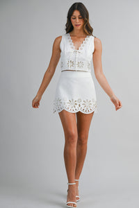 Andie Floral Laser Cut Top & Mini Skirt Set