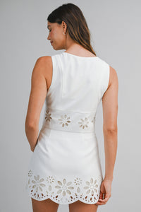 Andie Floral Laser Cut Top & Mini Skirt Set