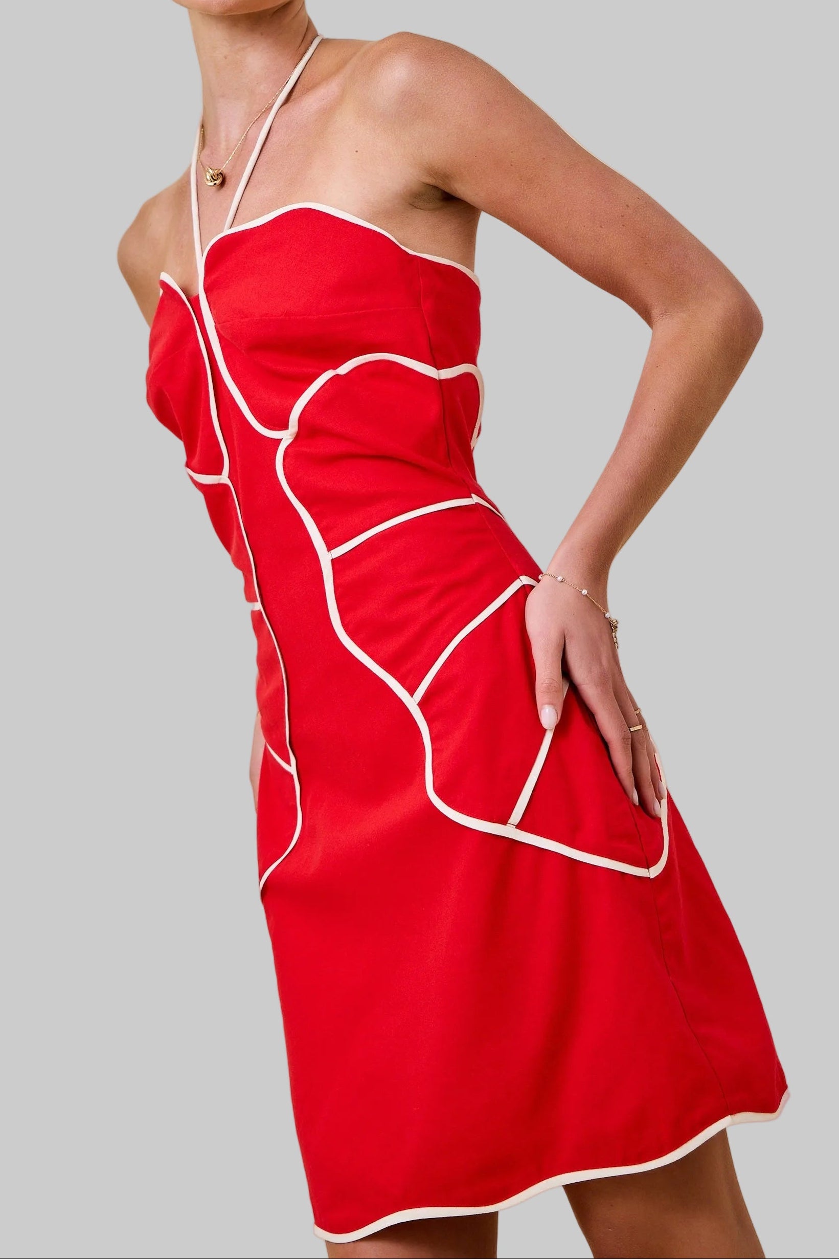 Jenny Halter Neck Contrast Mini Dress
