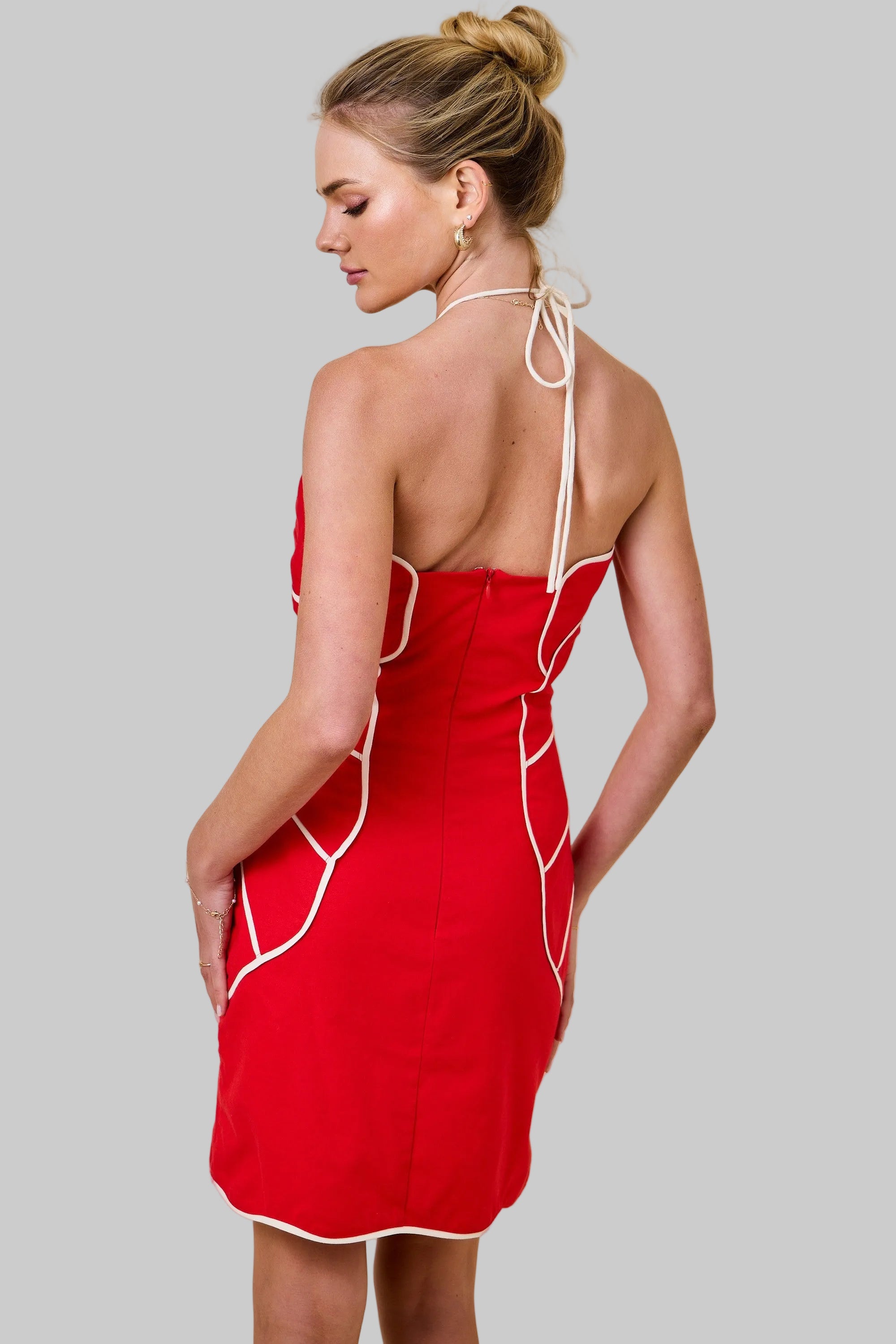 Jenny Halter Neck Contrast Mini Dress