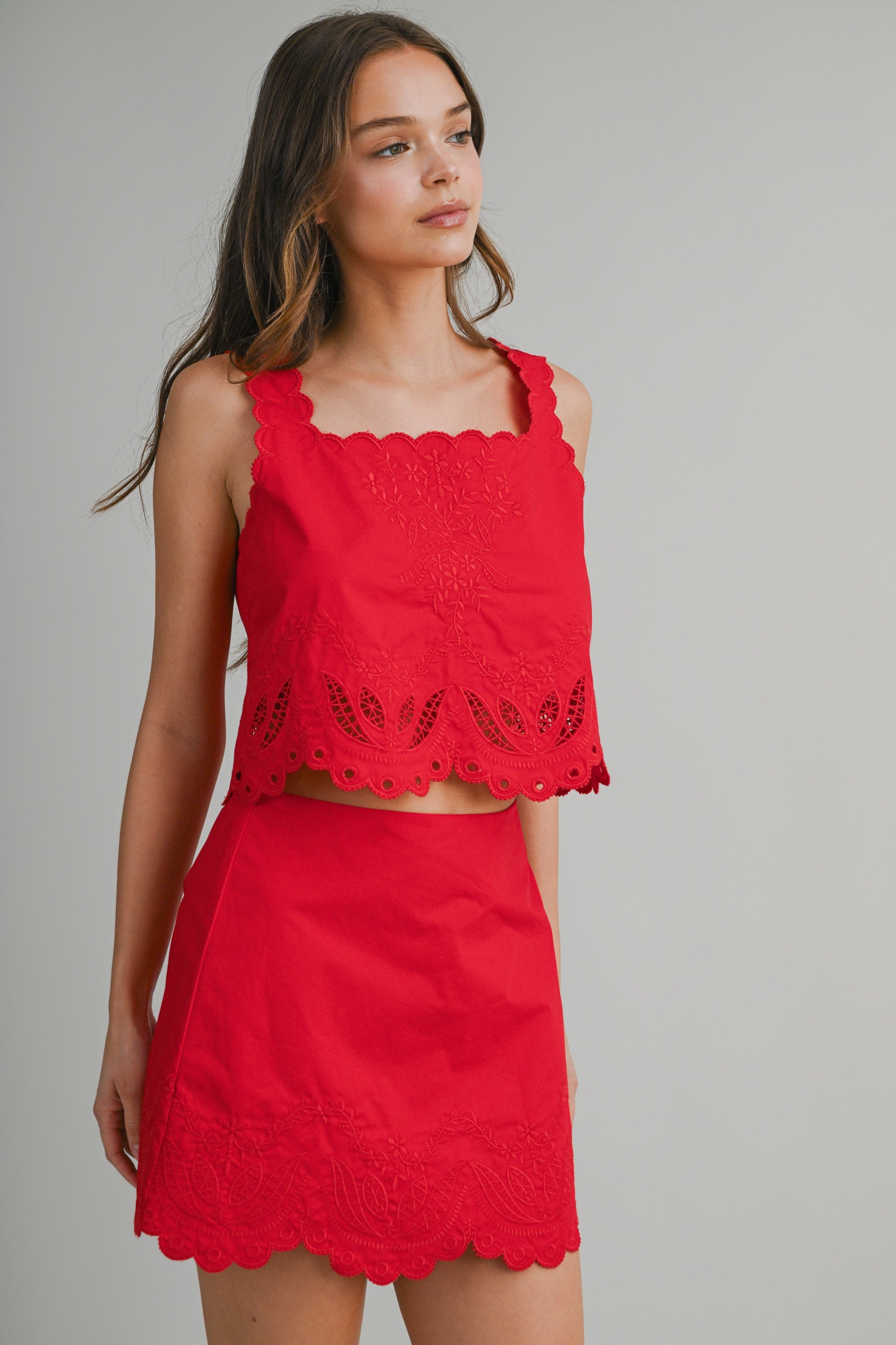 Livia Embroidered Eyelet Top & Mini Skirt Set