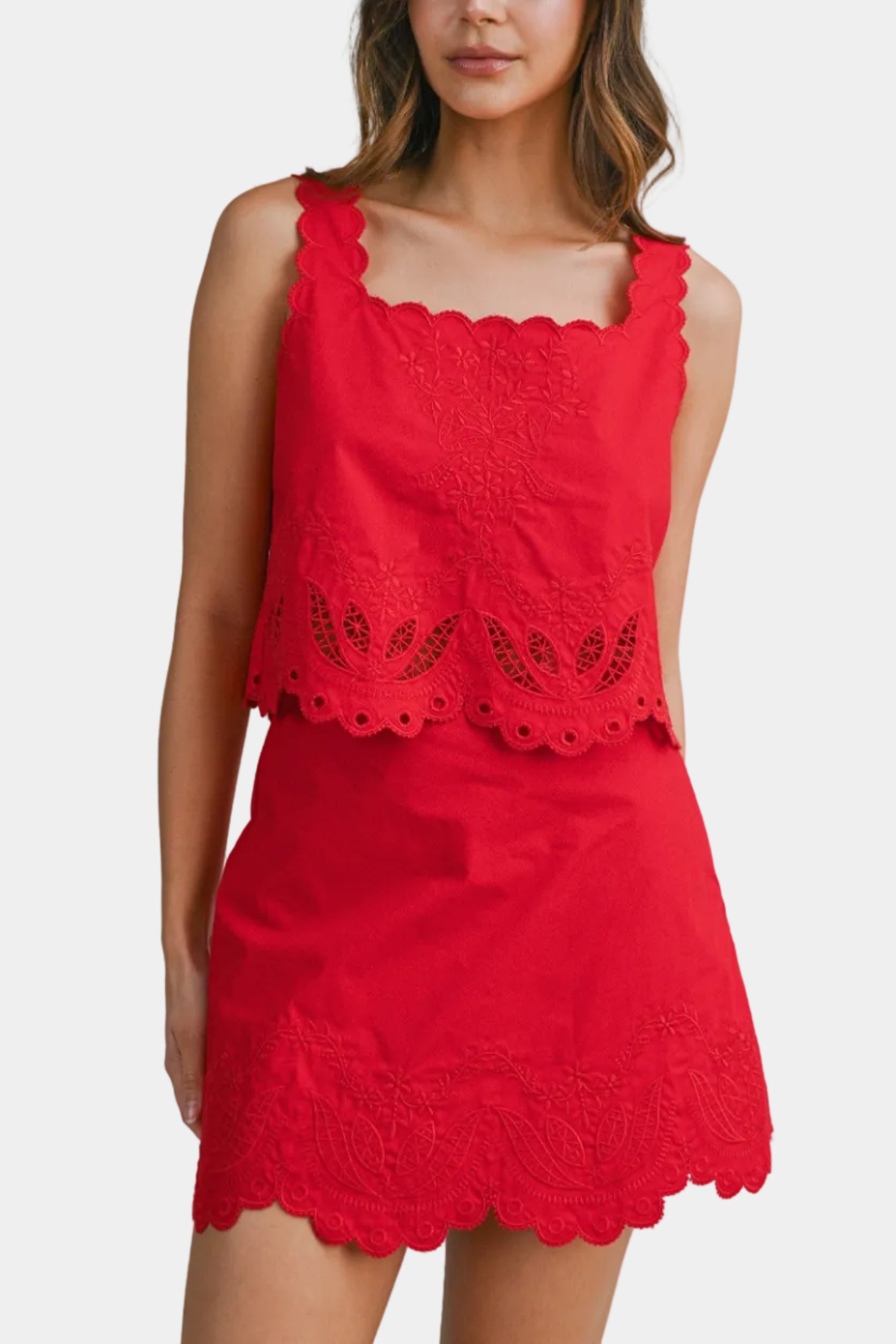 Livia Embroidered Eyelet Top & Mini Skirt Set