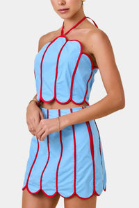 Reena Contrast Binding Scallop Halter Top & Skirt Set