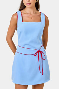 Avah Contrast Piping Belted Mini Dress