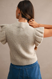 Mila Ruffle Knitted Sweater Vest in Light Mocha