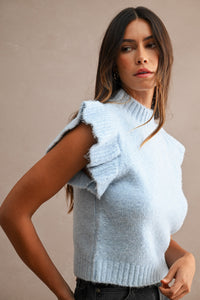 Mila Ruffle Knitted Sweater Vest in Blue