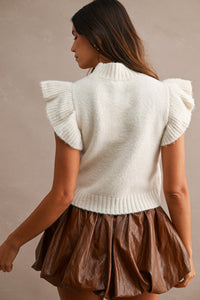 Mila Knitted Ruffle Sweater Vest in Cream
