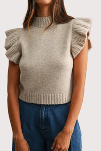 Mila Ruffle Knitted Sweater Vest in Light Mocha