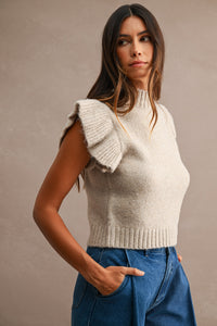 Mila Ruffle Knitted Sweater Vest in Light Mocha