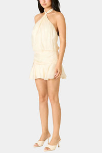 Roni Drop Waist Mini Dress in Cream Shimmer