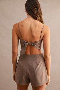Caroline Embroidered Eyelet Top & Shorts Set in Mocha
