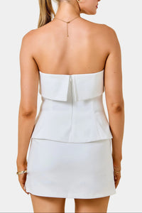 Laura Peplum Top & Skort Set in Off White