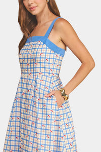 Daden Cherry Plaid Smocked Midi Dress