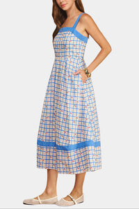 Daden Cherry Plaid Smocked Midi Dress