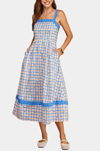 Daden Cherry Plaid Smocked Midi Dress