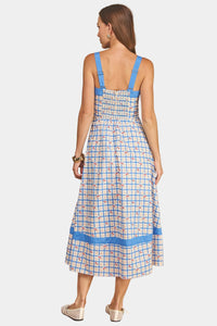 Daden Cherry Plaid Smocked Midi Dress