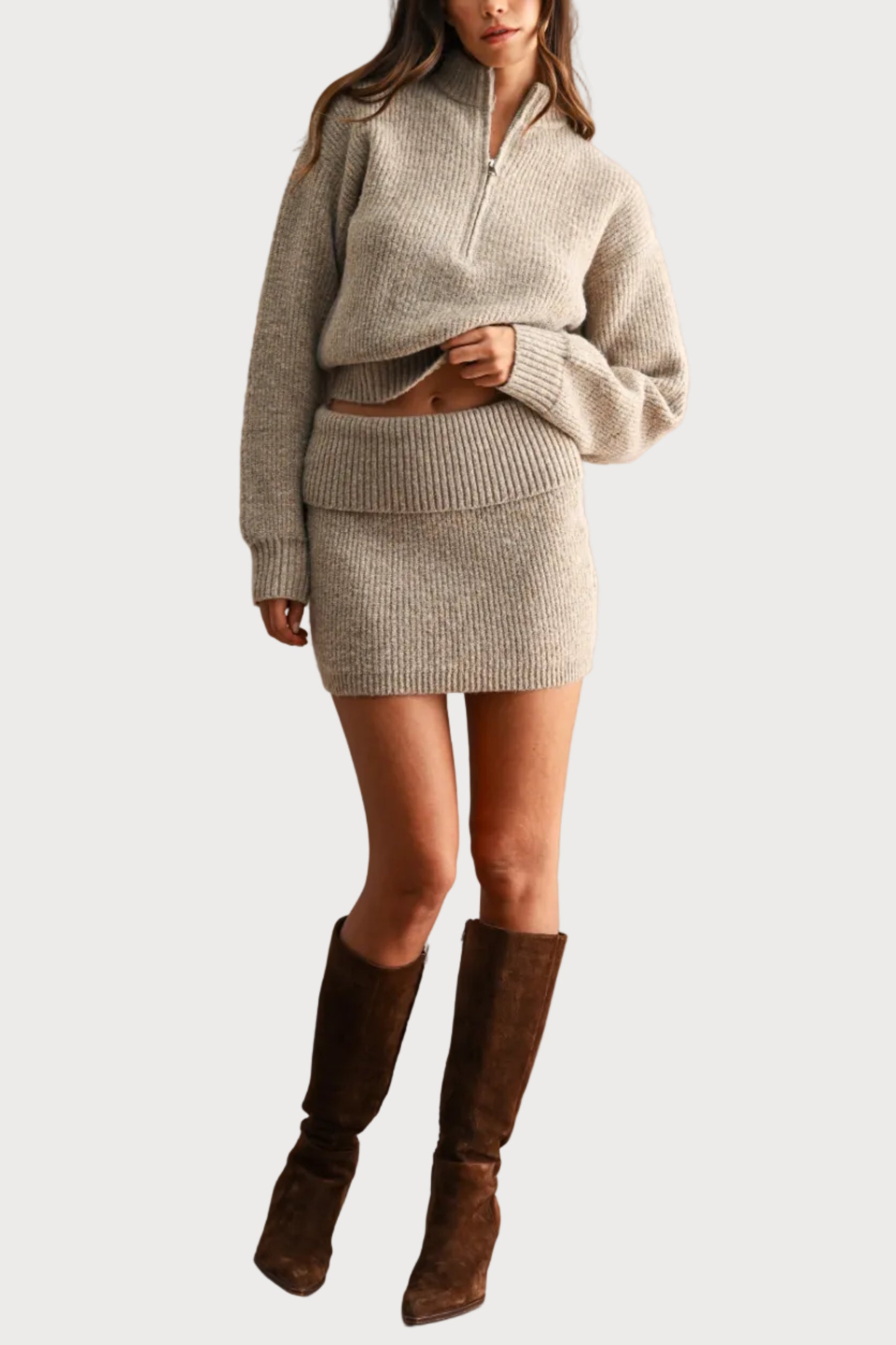 Lauren Knit Half-Zip Sweater & Mini Skirt Set