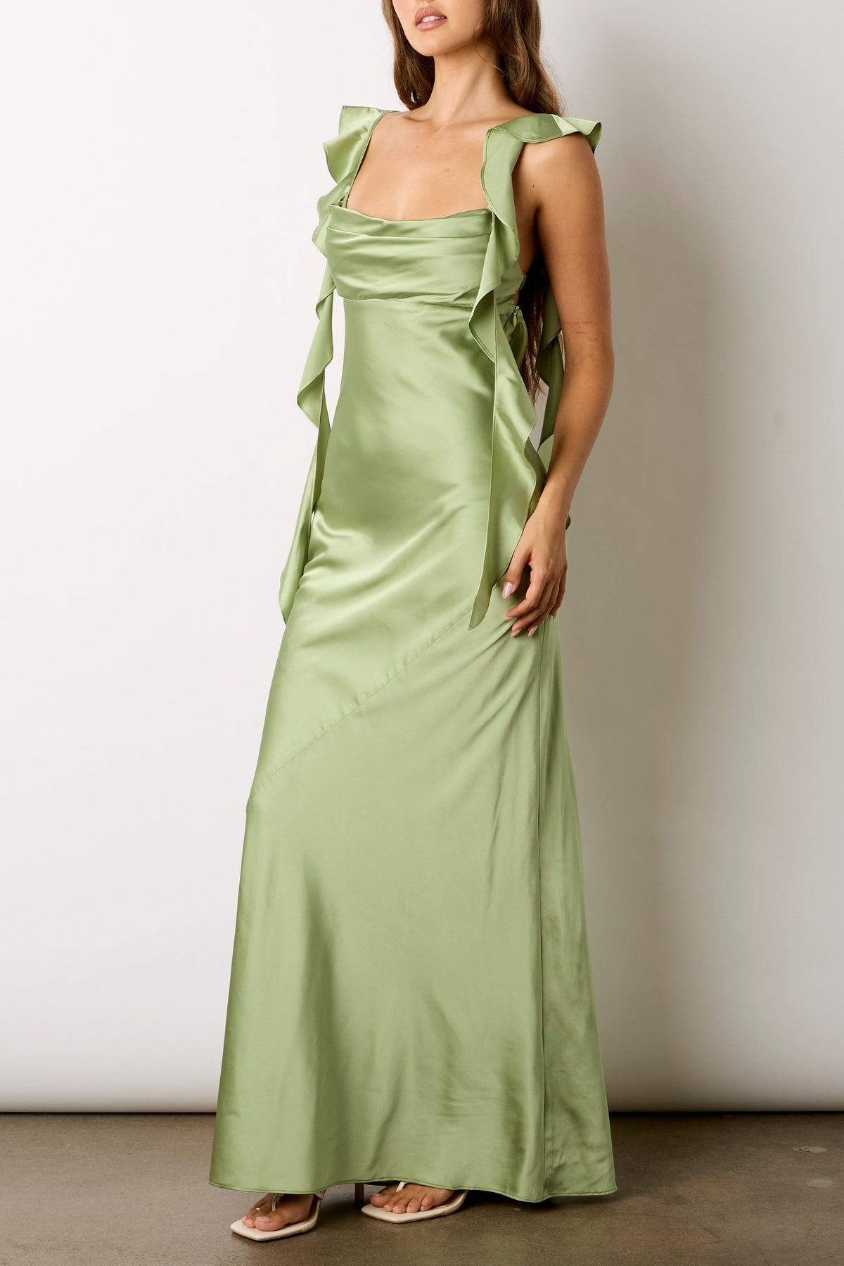 Addison Ruffled Maxi Dress in Basil