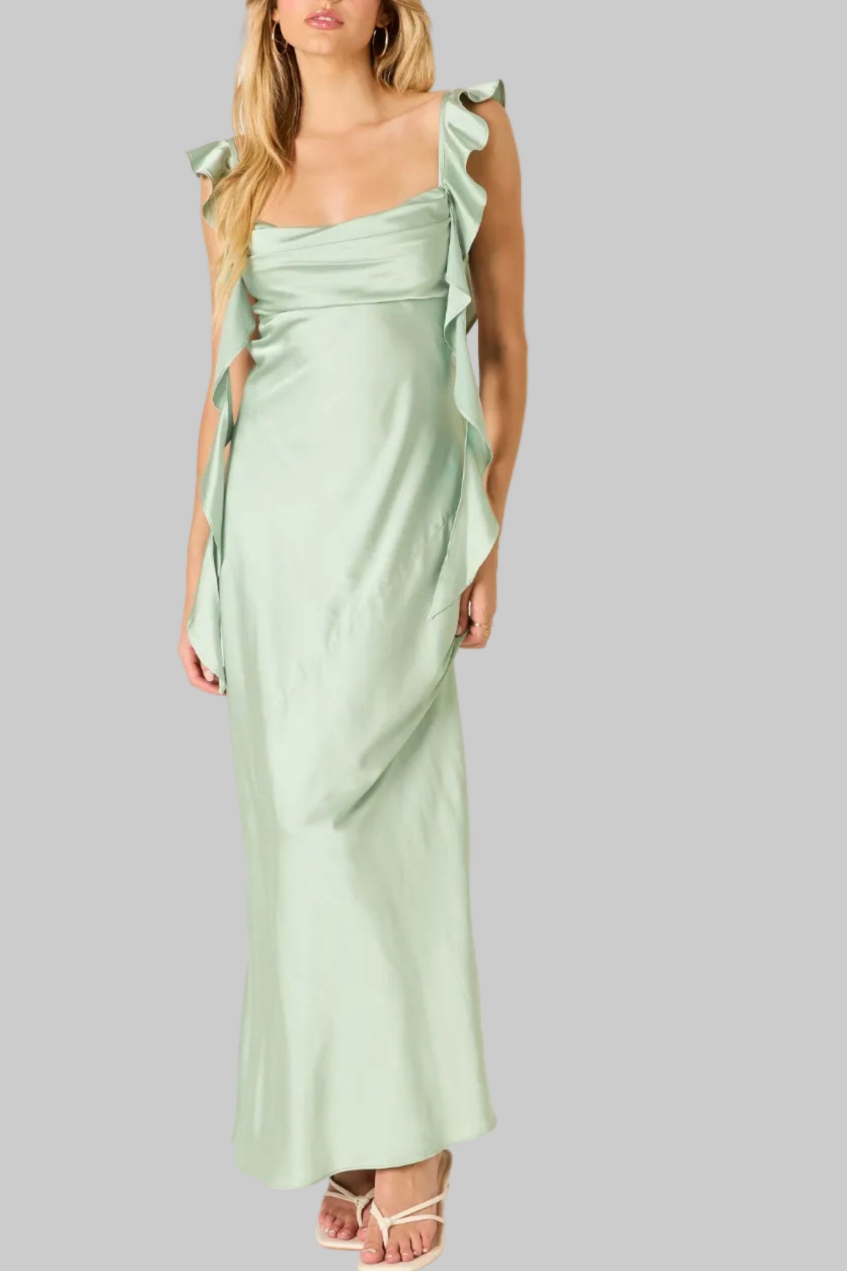 Addison Ruffled Maxi Dress In Basil