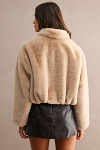 Jolie Faux Fur Cropped Jacket in Light Mocha