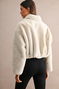 Jolie Faux Fur Cropped Jacket in Light Taupe