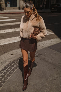 Jolie Faux Fur Cropped Jacket in Light Mocha