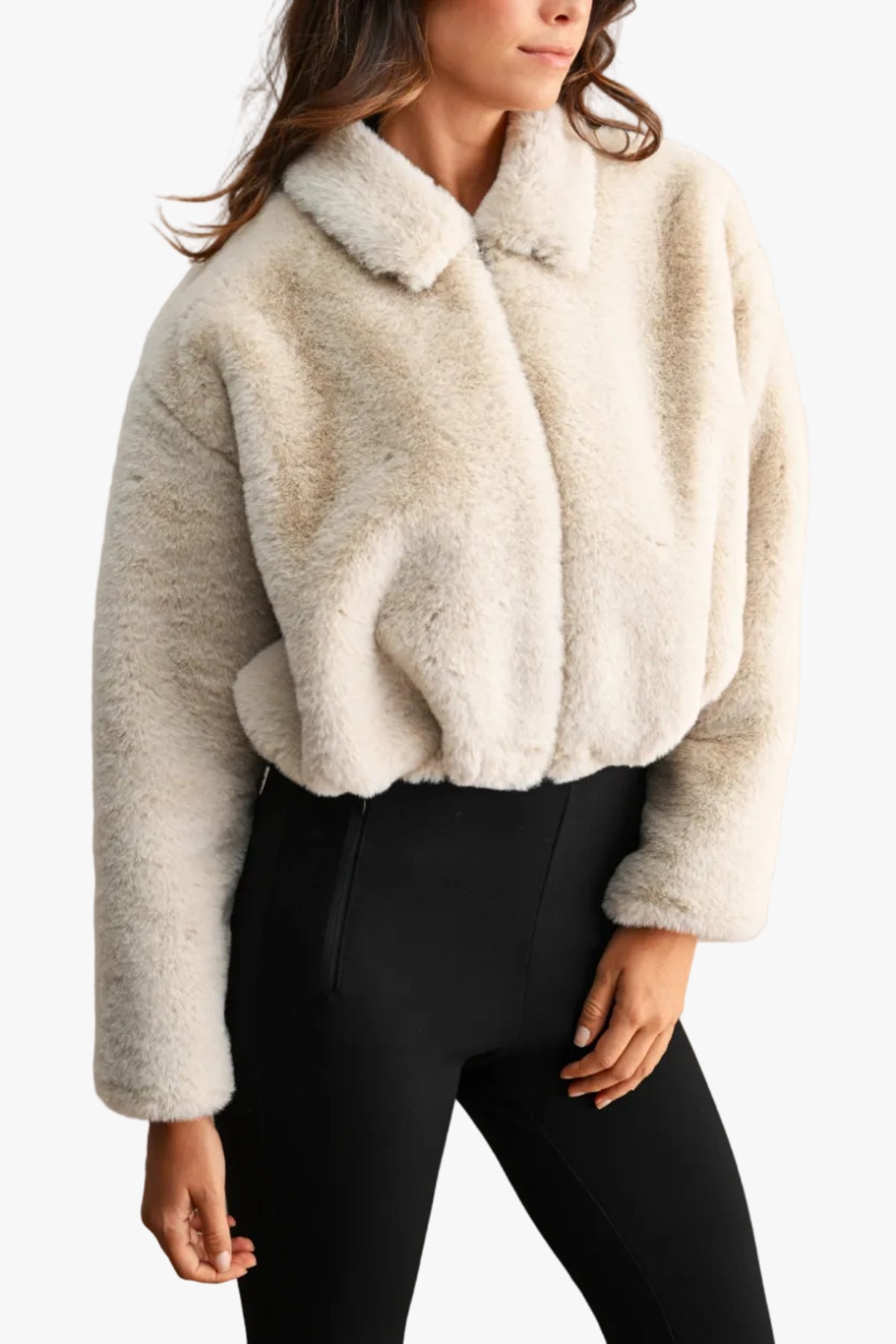 Jolie Faux Fur Cropped Jacket in Light Taupe