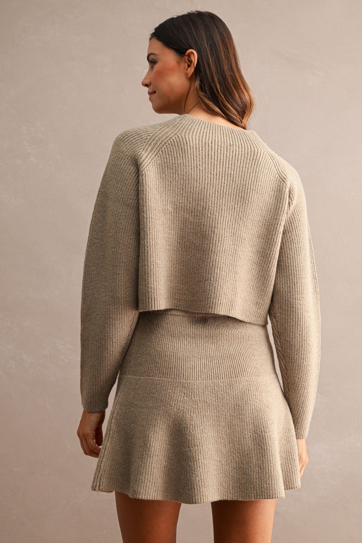 Annie Knit Sweater & Skirt Set in Light Mocha