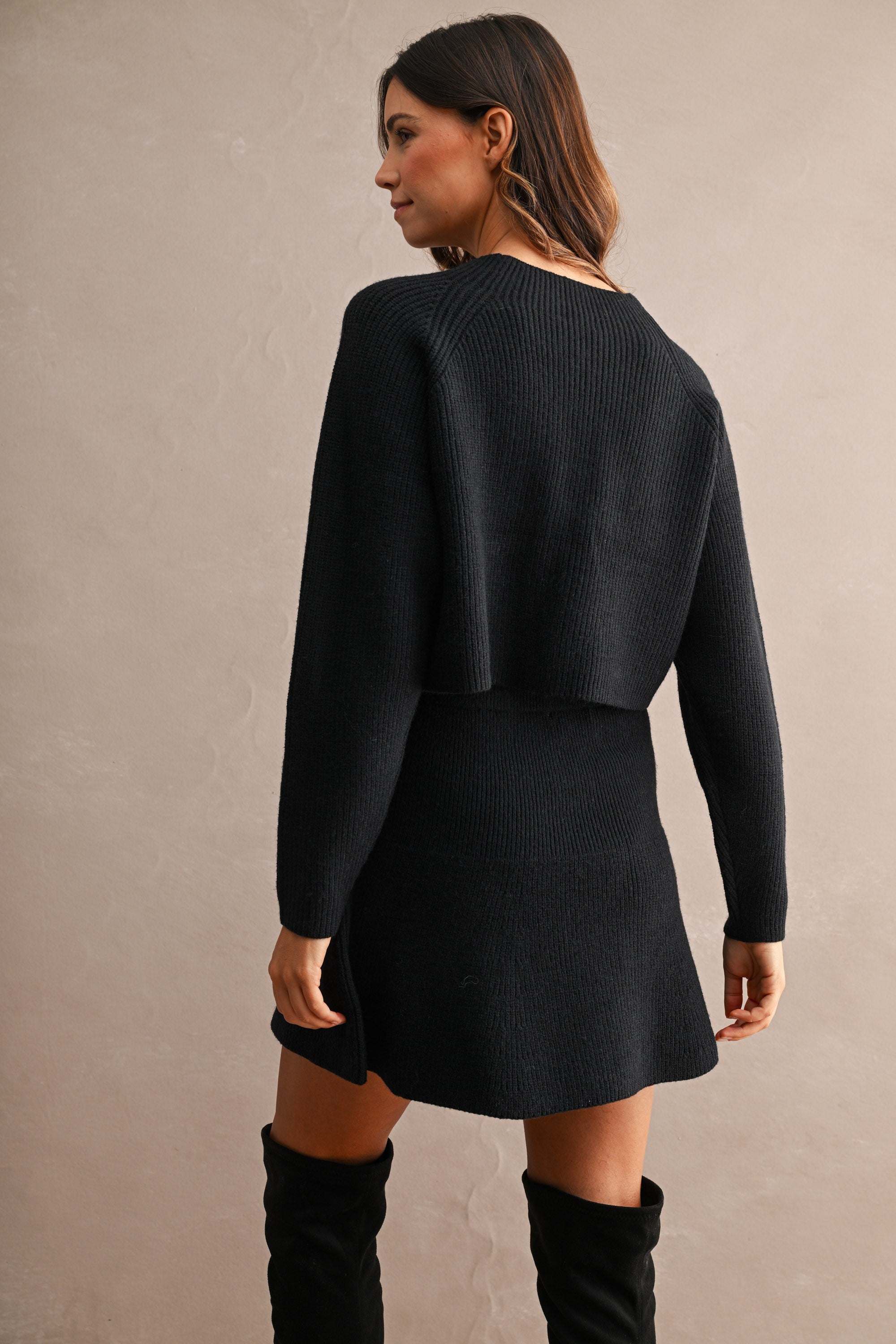 Annie Knit Sweater & Skirt Set in Black