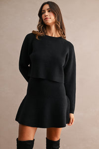Annie Knit Sweater & Skirt Set in Black