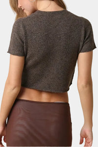 Romy Knit Cropped Sweater in Brown