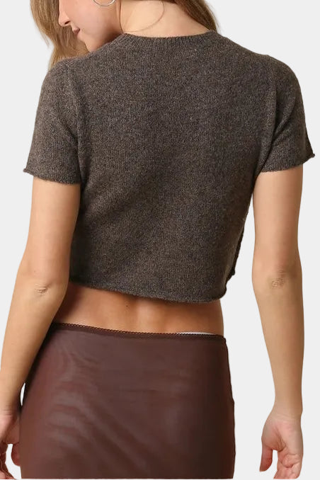Romy Knit Cropped Sweater in Brown