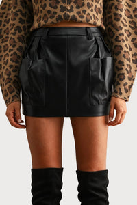Jessie Faux Leather Pocket Mini Skirt in Black