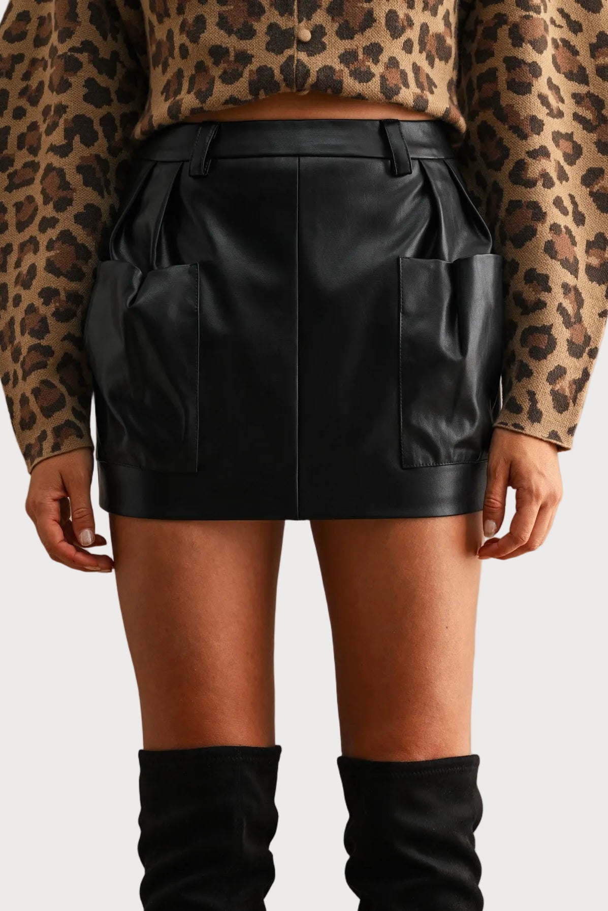 Jessie Faux Leather Pocket Mini Skirt in Black