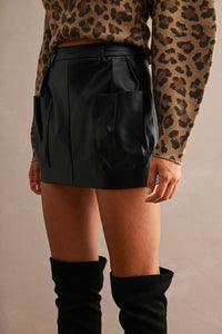 Jessie Faux Leather Pocket Mini Skirt in Black