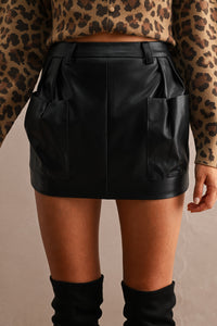 Jessie Faux Leather Pocket Mini Skirt in Black