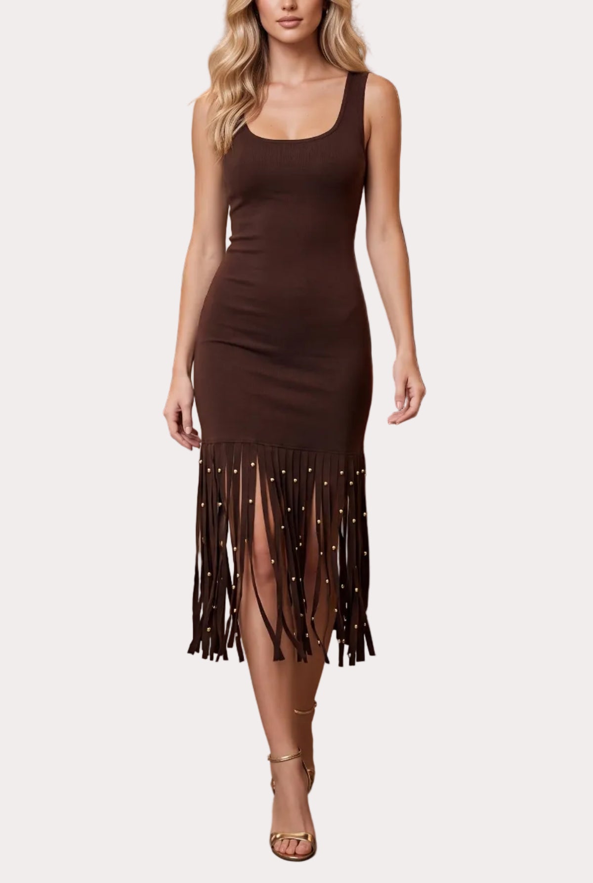 Della Stretch Knit Fringe Midi Sweater Dress