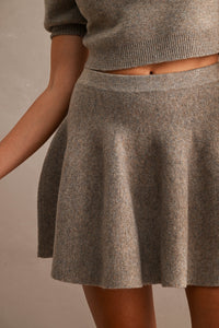 Zander Puff Sleeve Knit Top & Mini Skirt Set in Mocha