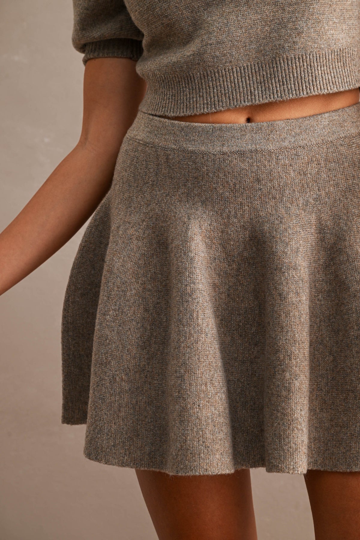 Zander Puff Sleeve Knit Top & Mini Skirt Set in Mocha