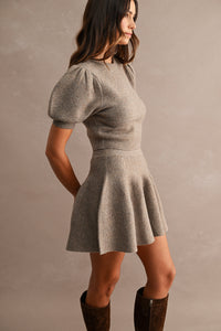 Zander Puff Sleeve Knit Top & Mini Skirt Set in Mocha