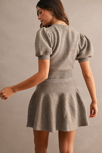 Zander Puff Sleeve Knit Top & Mini Skirt Set in Mocha