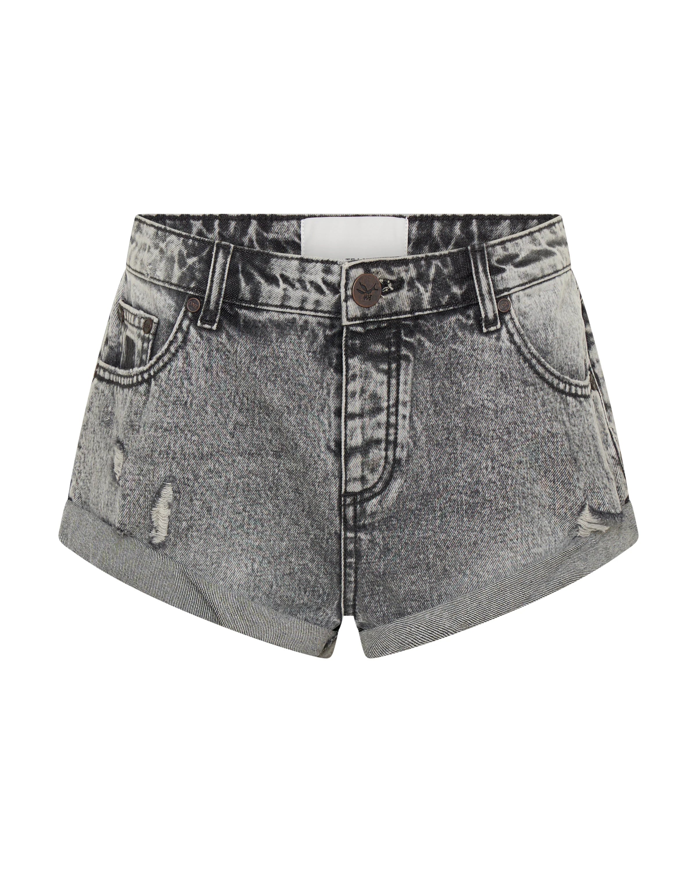 One Teaspoon Bandits Low Waist Denim Shorts in Soft Grey